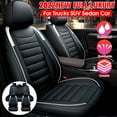 thumbnail image 5 of Universal Fit Car Seat Cover Set, 5 Seats Full Set Faux Leather Full Seat Covers Set for Cars SUV Van Pick-up Truck, White, 5 of 11