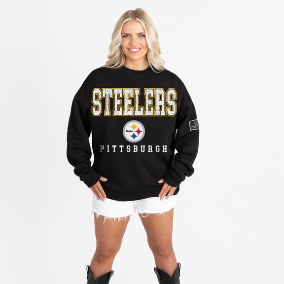 Women's Gameday Couture Black Pittsburgh Steelers Oversized Level Up Black Label Premium Fleece Sweatshirt