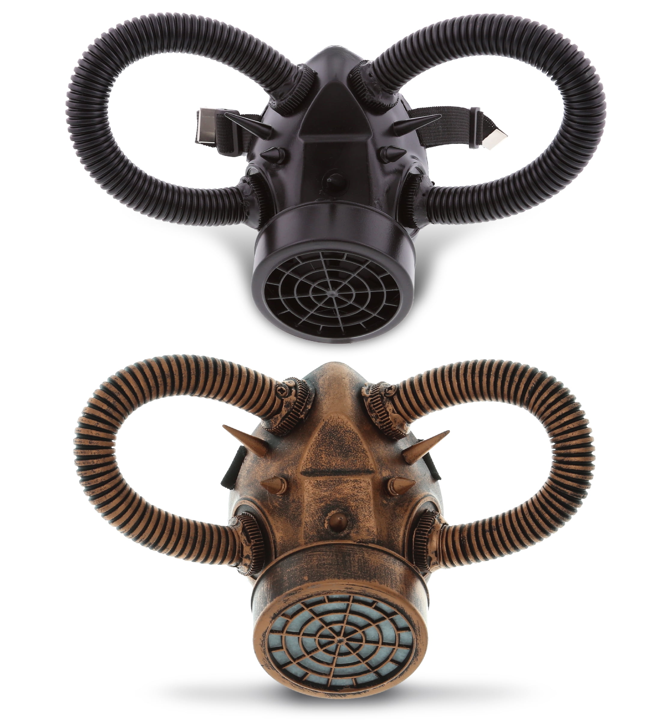 Attitude Studio Black & Copper Gas Masks Set of 2 - Steampunk Masks with Respirator for Men & Women, Gas Mask Cosplay Accessories Conventions, Halloween Parties, and Special Themed Events -