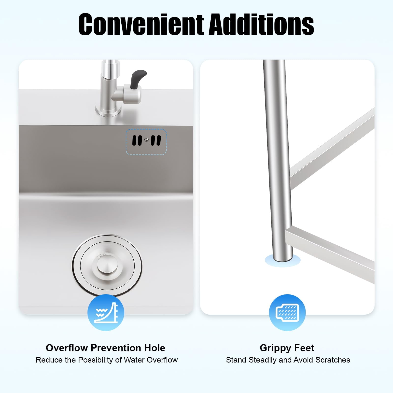 Miumaeov Portable Sink Free Standing, Stainless Steel Utility Sink Single Bowl, Small Utility Sink with 360° Faucet, Outdoor Sink for Garage Laundry, Camping Sink Alternative for Home