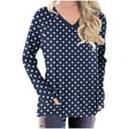 thumbnail image 2 of VgaVtl T Shirts Women Long Sleeve V-Neck Women Plus Size Tops Casual Polka Dots Loose Blue Pullover Layering Shirts,S, 2 of 5