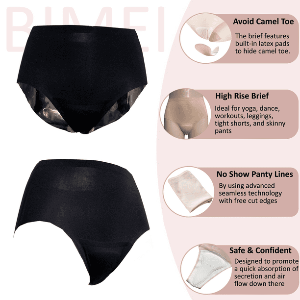 BIMEI High Rise Camel Toe Proof Thong Avoid Camel Toe Concealer Pad Panty  Invisible Guard for Women Bikini Brief Underwear,Black Brief,L 
