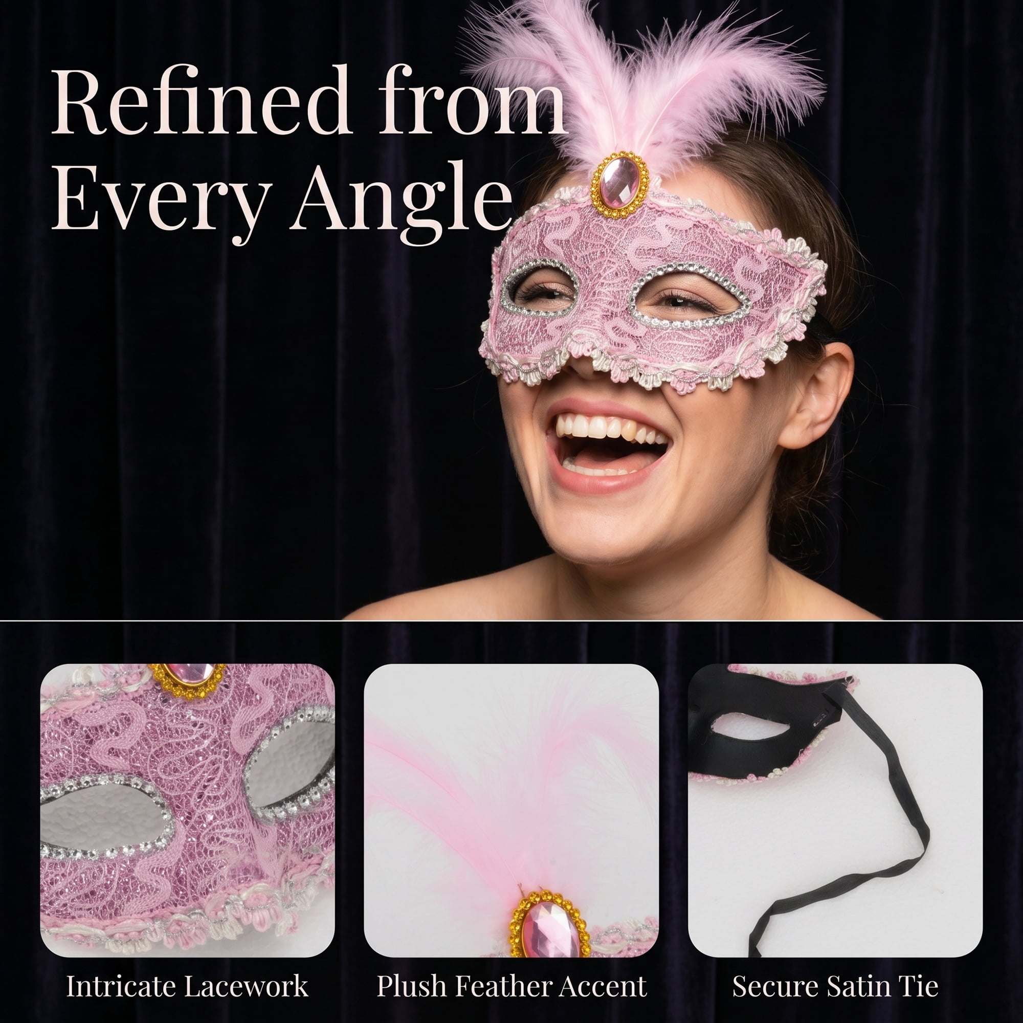 Unique Bargains Feather Masquerade Venetian Half Face Mask for Halloween Pink 8.3" x 6.3"