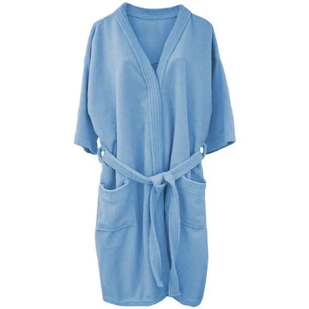 Bata De Baño Rasurada 100% Algodón Absorbente, Extra Suave con Bolsillos Laterales y Cinturón - Unisex y Unitalla-Azul