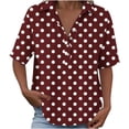 thumbnail image 7 of GUACER Short Sleeve Tops for Women Polka Dot Loose Fit Cotton Linen Collared Casual Button-Down Shirts, 7 of 7