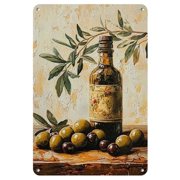 1pc Rustic Olive Branch Metal Wall Decor, 8x12 inch - Vintage Iron Sign with Easy Hanging for Kitchen, Cafe, Garage - Charming Holiday Gift, Holiday Wall Gift|Artistic Wall Accent|Handpainted Design
