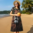 thumbnail image 4 of Honeii Lion Forest Crown Print Women’s Short Sleeve Dress, Comfortable Casual Dress, Soft Polyester Spandex Blend, Stylish Everyday Wear for Summer, Perfect for Travel and Vacation, 4 of 6