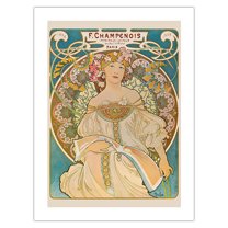 F. Champenois - Printer Publisher (Imprimeur-Éditeur) - Paris France - Vintage Art Nouveau Poster by Alphonse Mucha c.1898 - Fine Art Matte Paper Print (Unframed) 24x32in