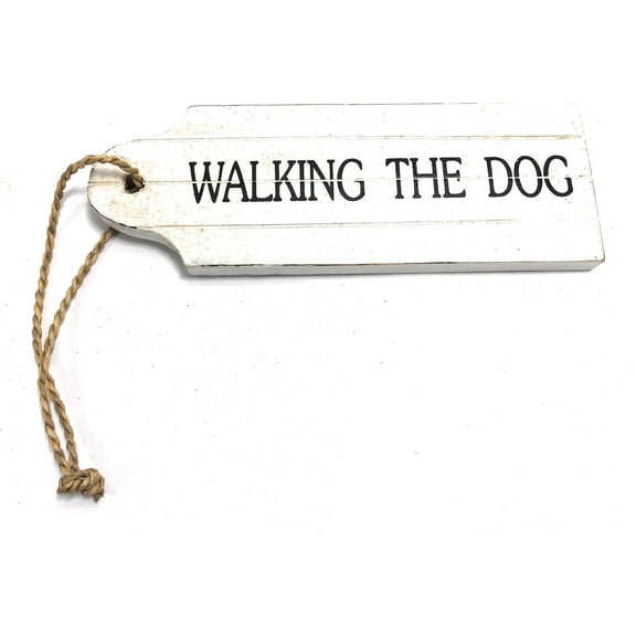 Walking The Dog Door Tag Wood Sign 9" - Rustic Coastal | #snd25061