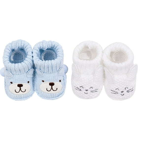Newborn Knit Booties Soft Baby Sock Boots for Infant Boys Girls First Walkers 2 Pairs, 0-3 Months