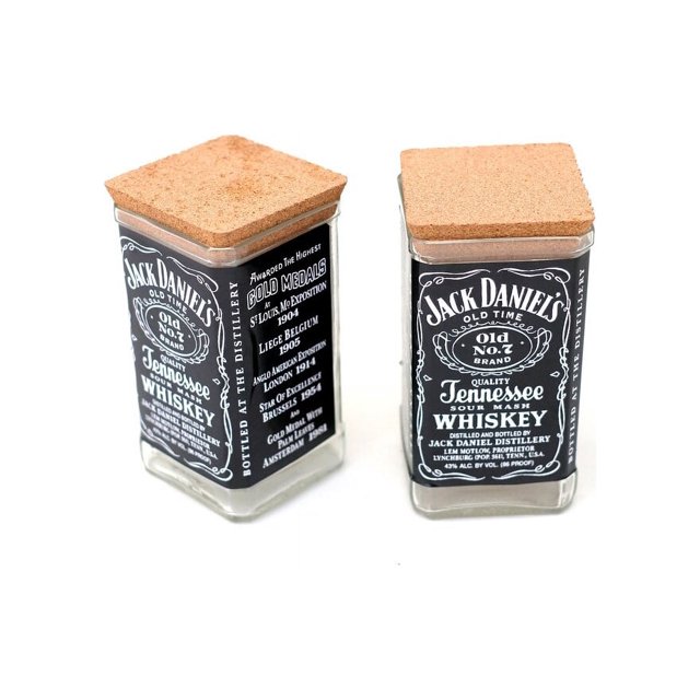 WASABOTTLE Repurposed Jack Daniels Whiskey Bottle Stash Storage Jars Cork Lids for Sugar | Flour | Lentil | Coffee | Pasta | Stash - JD Bourbon Bottle (Set of 2)750ml