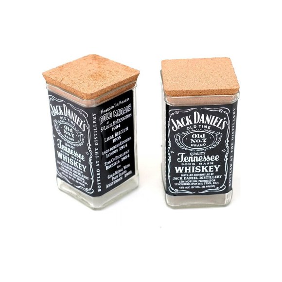 WASABOTTLE Repurposed Jack Daniels Whiskey Bottle Stash Storage Jars Cork Lids for Sugar | Flour | Lentil | Coffee | Pasta | Stash - JD Bourbon Bottle (Set of 2)750ml