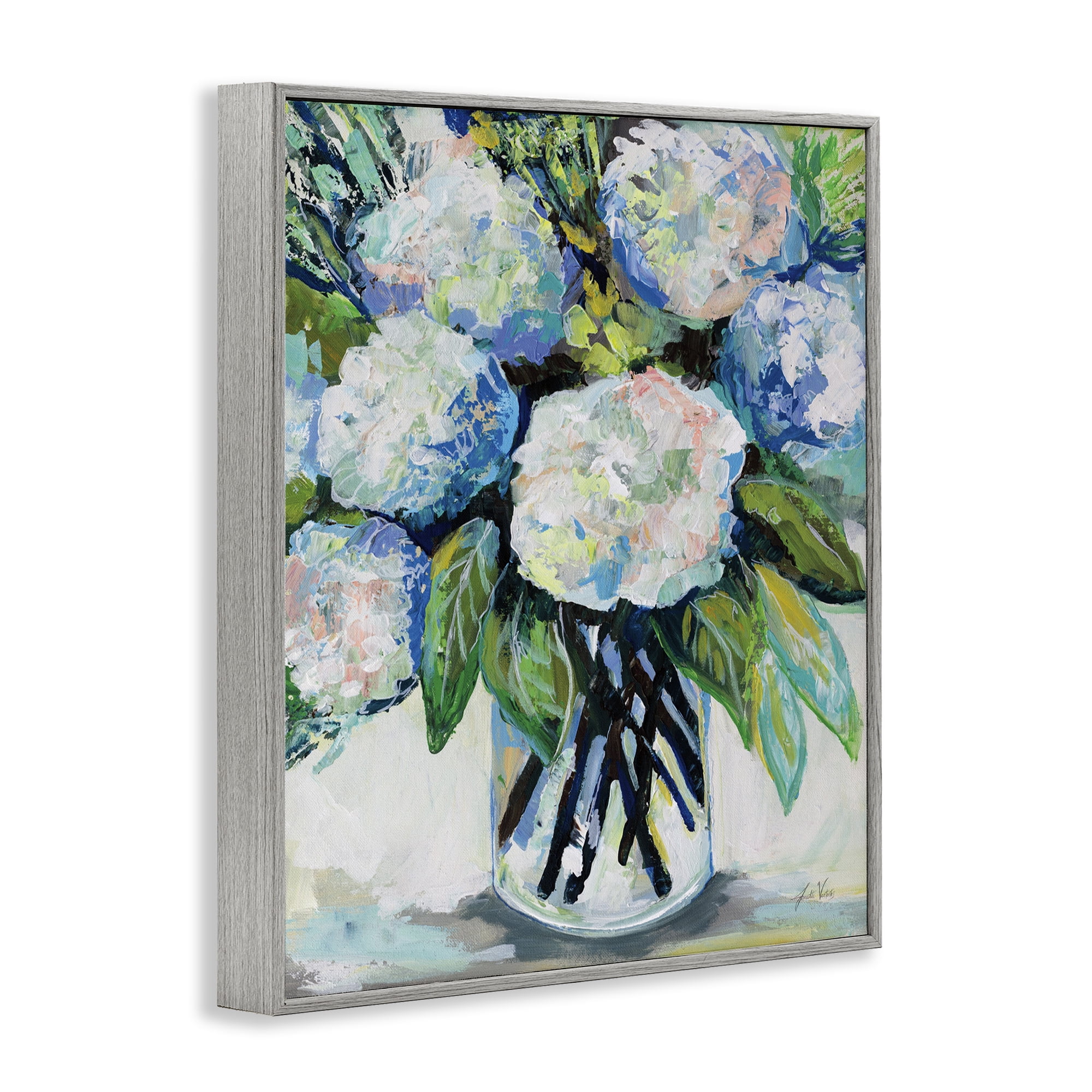 Stupell Industries Abundant White Hydrangeas Botanical & Floral Painting Gray Framed Art Print Wall Art, 16 x 20