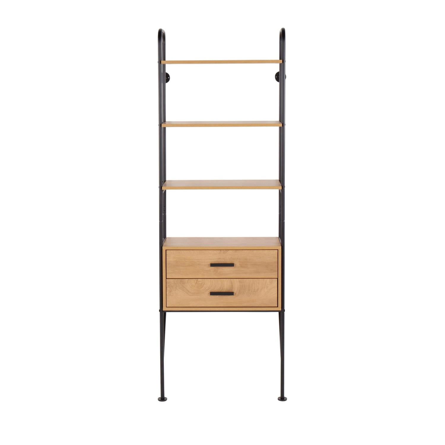 LumiSource Black Metal, Brown Wood Lean Bookcase