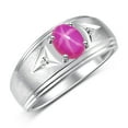 thumbnail image 3 of RYLOS Men's Rings Sterling Silver Classic 8X6MM Oval Gemstone &  Diamond Ring Star Ruby July Birthstone Rings For Man Silver Rings Size 10, 3 of 7