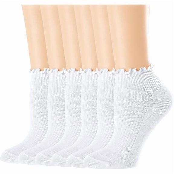 Eryueer Womens Ankle Ruffle Socks Casual Cotton Frilly Breathable Cute Knit Lettuce Trim No Show Socks 6 Pack