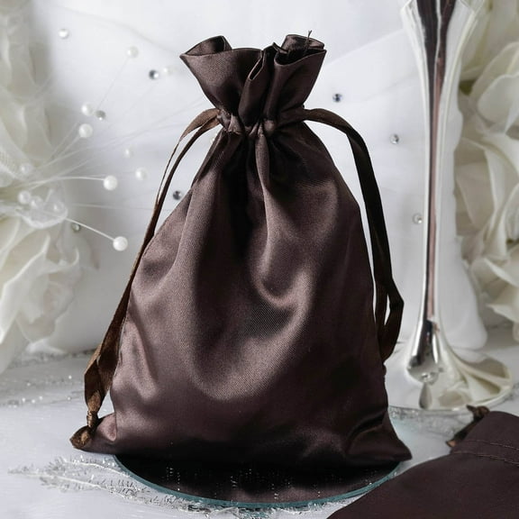 Efavormart 60PCS CHOCOLATE Satin Gift Bag Drawstring Pouch Wedding Favors Bridal Shower Candy Jewelry Bags - 5"x7"