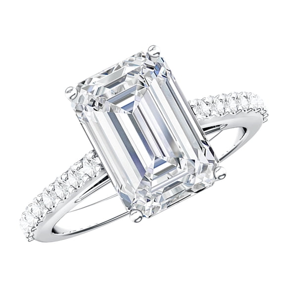 Rosec Jewels Lab Grown Diamond 4 Carat Engagement Ring Emerald Cut - IGI Certified Big Diamond Ring with Surprise Halo - E-VS1 Grade, 925 Sterling Silver, US 4.00