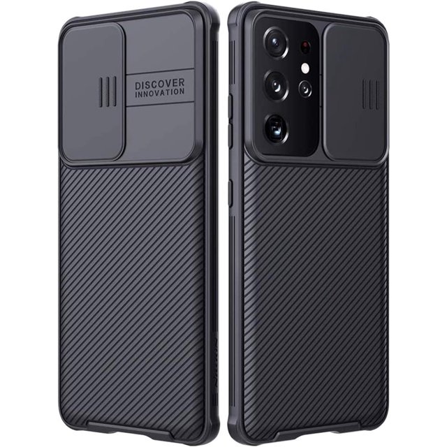 Funda para Samsung Galaxy S21 Ultra con cubierta para cámara, parte trasera rígida de policarbonato y parachoques blando, protección y ajuste fino, funda protectora para cámara para Samsung