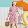 thumbnail image 6 of HomeGardon Girls Dress,Dresses for Girl Summer Toddler Baby Girls Short Sleeve Dress Graphic Print Puff Sleeve Dress,100-170, 6 of 7