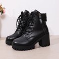 thumbnail image 4 of Women's Chunky Low Heel Short Ankle Boots, Round Toe Lace Up Side Zipper Design with Breathable Lining, Trendy Booties for Daily Party Gift, 4 of 5