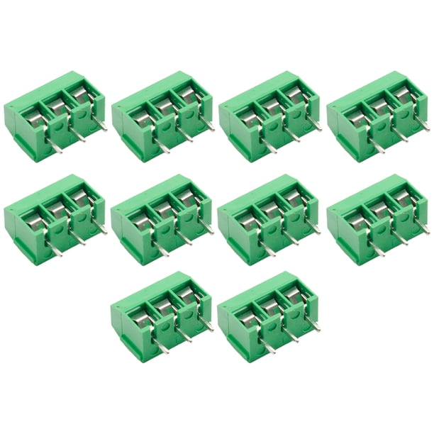 Likrtyny 10 Piezas KF301 PCB Montaje Tornillo Bloque Terminales Conector Paso 5 0 Mm (3P Verde)