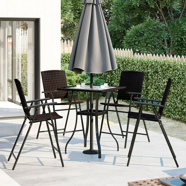Outdoor Patio PE Wicker 5-Piece Counter Height Dining Table Set with