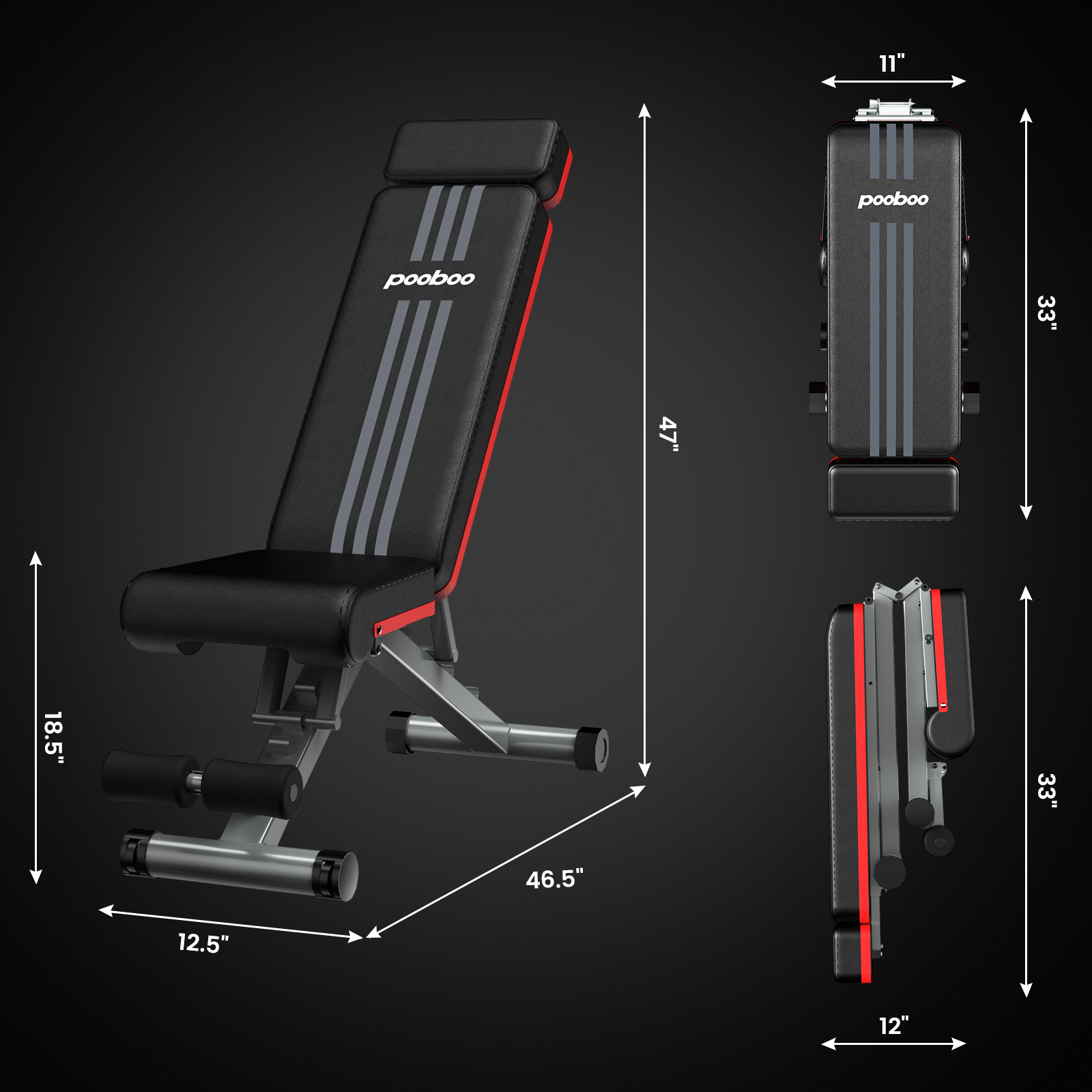 Pooboo Adjustable Foldable Weight Bench Press photo 7