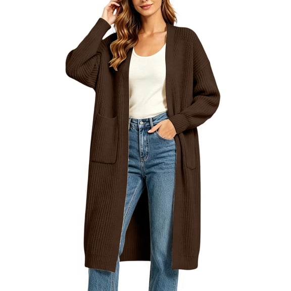 Lnmiateer Women 2026 Trendy Lightweight Open Front Maxi Long Knit Duster Cardigan Long Sleeve Sweater Coat with Pockets Casual Daily Layering Outfit