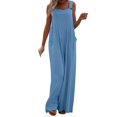 thumbnail image 2 of Lisingtool Womens Overalls Women's Fashionable Ethnic Style Solid Color Button Strap Jumpsuit Wide Leg Pants Jumpsuits for Women Dressy Blue1, 2 of 4