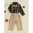 thumbnail image 3 of Liacowi Toddler Boy 2 Piece Christmas Gentleman Suit Long Sleeve Plaid Button Shirt with Bow Tie + Suspenders Pants Christmas Formal Outfit 9M-4T, 3 of 8
