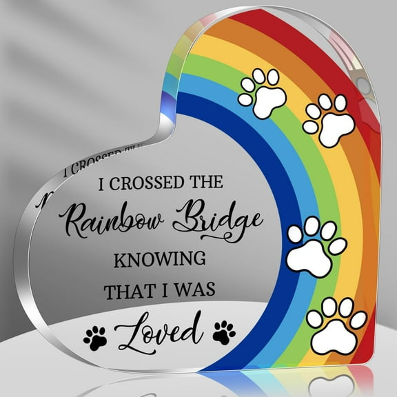 Pet Memorial Rainbow Bridge Acrylic Decoration Gifts for Dogs, Condolences Gifts for Pet Loss Remembrance Keepsake, Dog Passing Away Bereavement Sympathy Decor for Loss of Dog Cat 4x4 inch