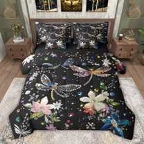 jejeloiu 3D Diamond Dragonfly 7-Piece Twin Bedding Sets,Kawaii Floral Blossom Bedding Comforter Set For Girls Reversible