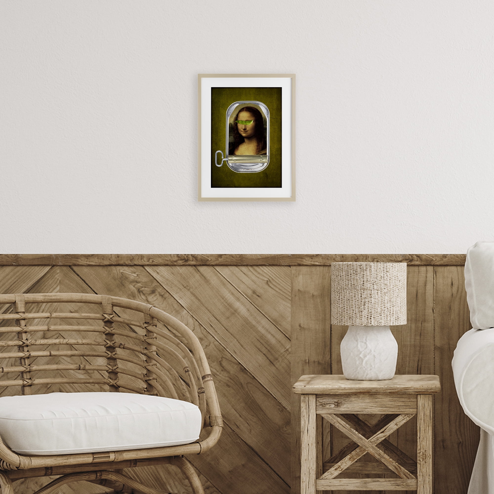Canned Mona Lisa Birch Framed Print Under Glass, design by Elo Marc