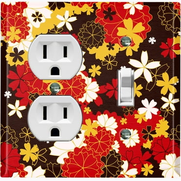 Metal Light Switch Plate Cover Japanese Flower Pattern Green Wallpaper  FLW040