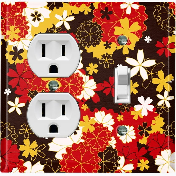Metal Light Switch Plate Cover Japanese Flower Pattern Green Wallpaper FLW040