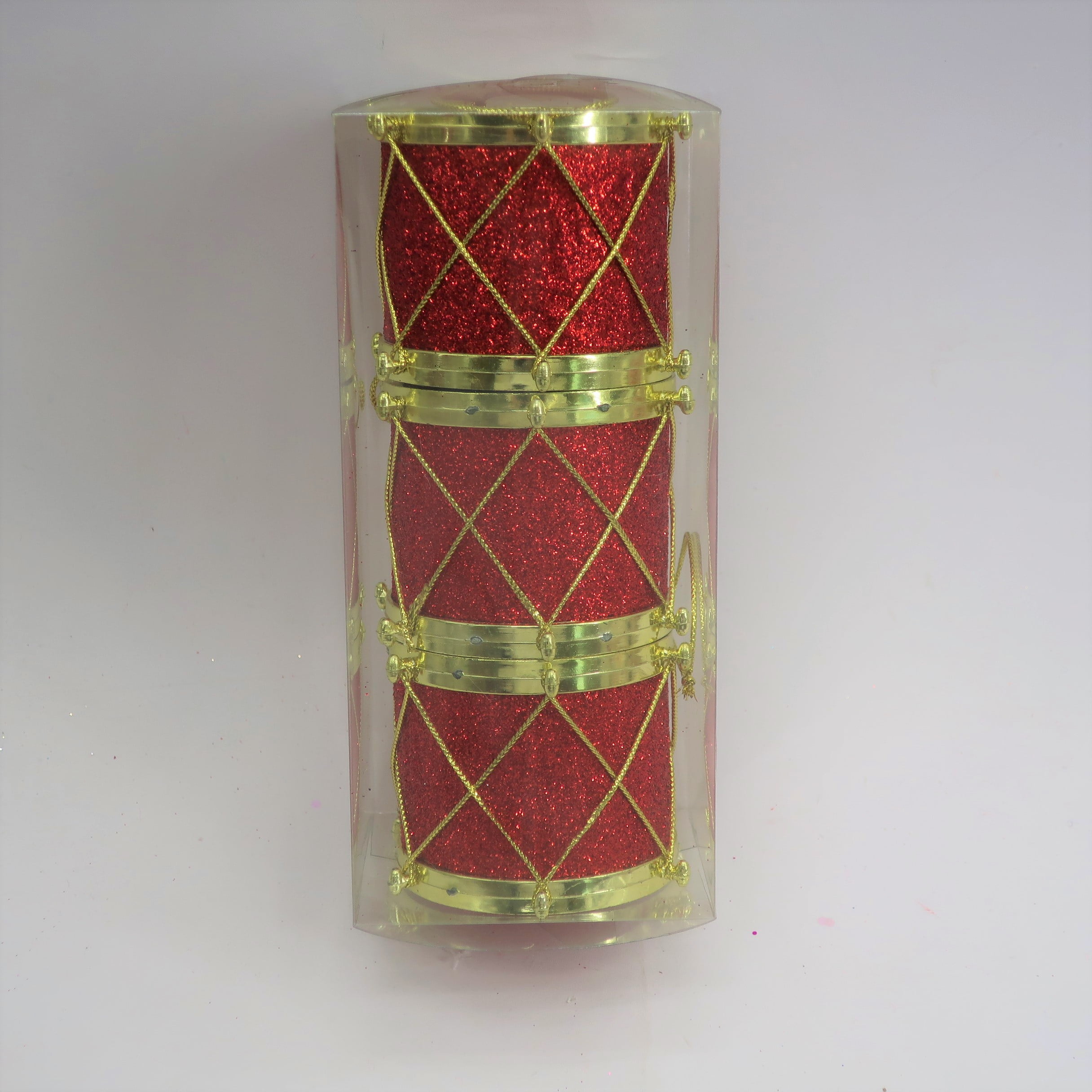 Holiday Time 3pk Red / Gold Glitter Drum Ornament