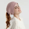 thumbnail image 4 of sunsanly Women Hat Knitted Thick with Ponytail Hole Solid Color Keep Warm Beanie Elastic Ear Protection Outdoor Camping Travel Skating Headwear, 4 of 8