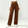 thumbnail image 2 of VALSEEL Womens Jeans High Waist Wide Leg Jeans with Pockets Straight Stretch Zip‑Fly Wrinkle Resistant For Daily Casual Wear Brown, 2 of 6