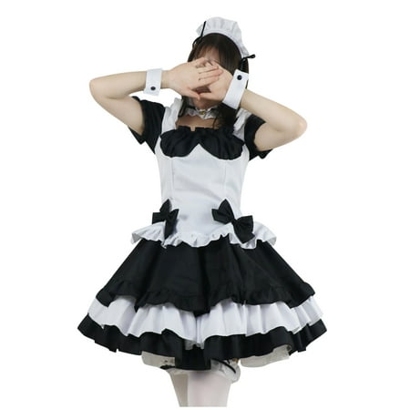 

YanHoo Women s Maid Dresses Cosplay Outfits Bow Bandage Babydoll Maid Apron Lolita Fancy Dress Plus Size Uniform Suit