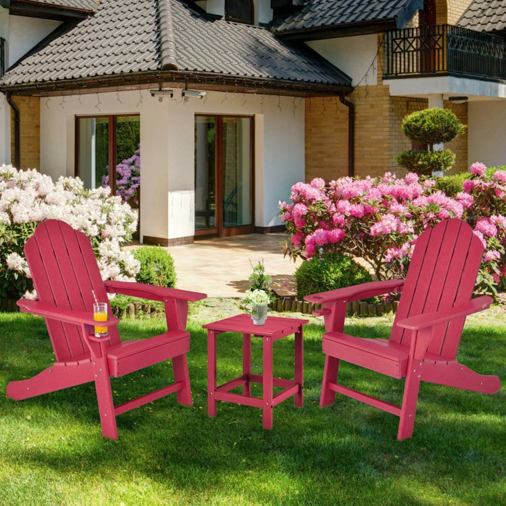 YYAo Outdoor Adirondack Chair with Built-in Cup Holder for Backyard Porch-Red