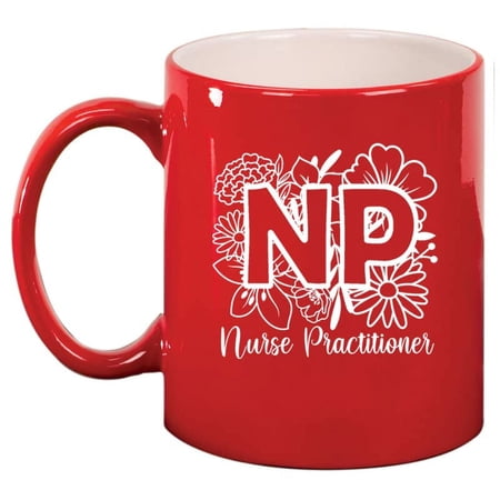 NP Floral Nurse Practitioner Gift Ceramic Coffee Mug Tea Cup Gift for Her, Friend, Coworker, Sister (11oz Red)
