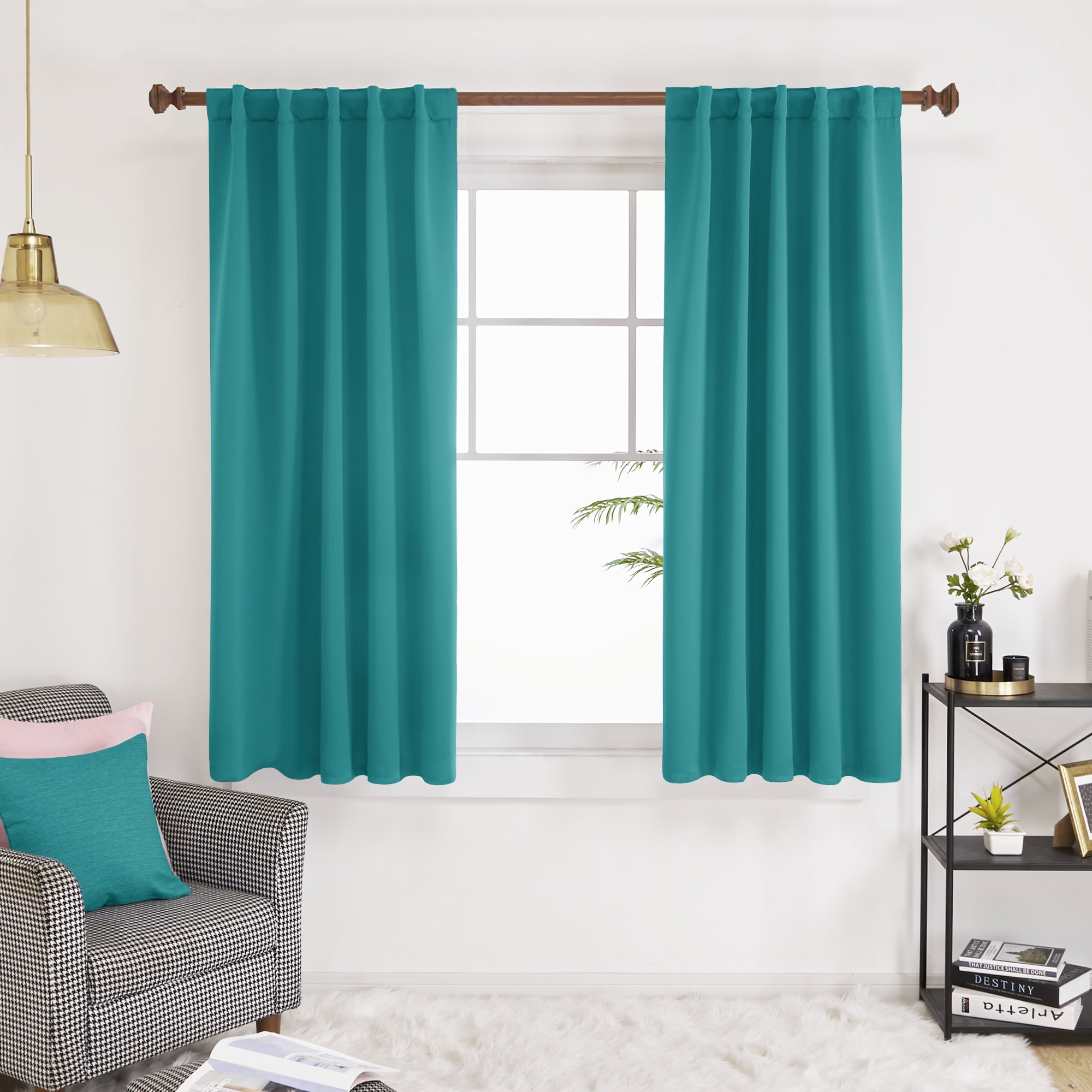 Deconovo Turquoise Blackout Curtains for Kitchen Back Tab and Rod Pocket Curtain Panels Window