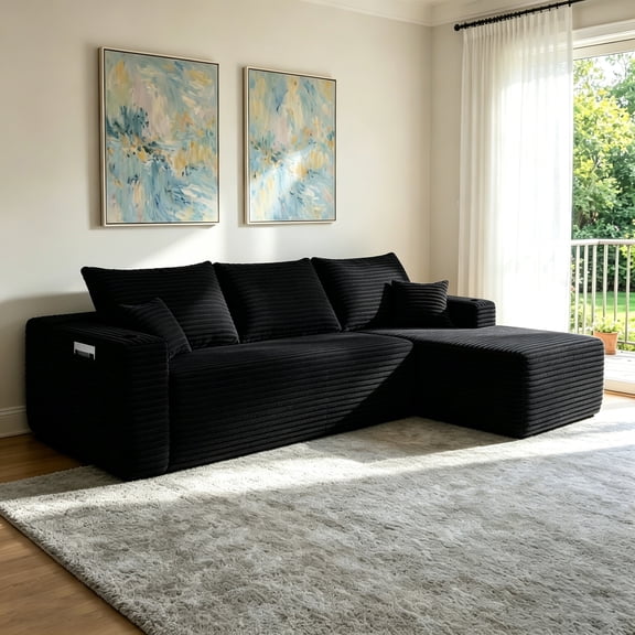 108" Cloud Sectional Sofa with L-Shape Chaise and Side Pockets , Modern Modular Design, Deep Seating, Upholstered Couch for Living Room/Bedroom, No