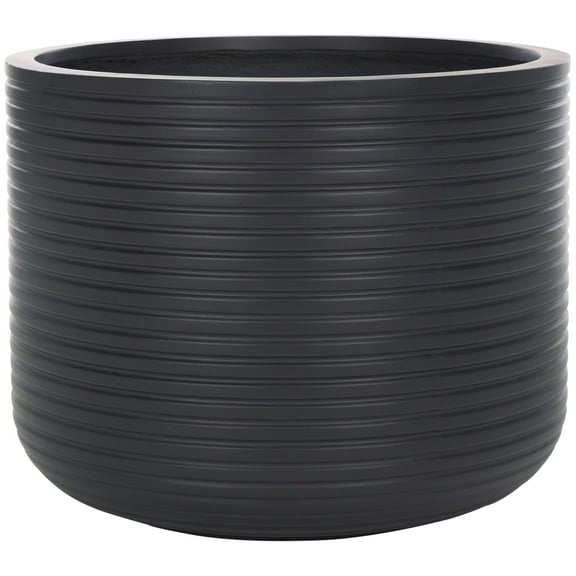 SAFAVIEH Nardo 23" x 23" x 18" Cylinder Black Ficonstone Solid Plant Pot