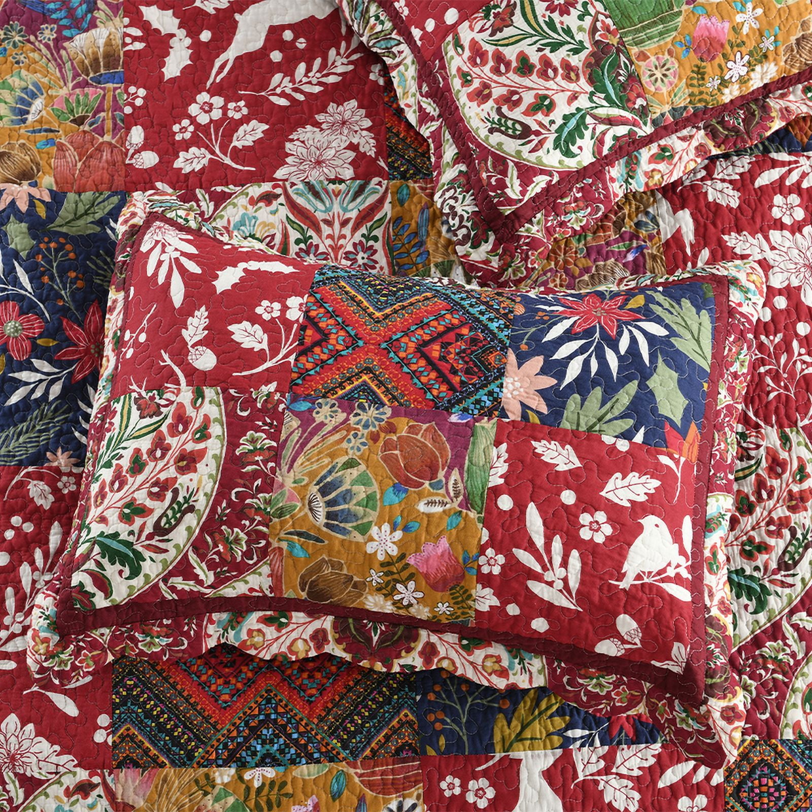 Visimisi 100%Cotton Bedspread Quilt Bedding Sets 3 Pieces Reversible Coverlet Sets Comforters Gorgeous Paisley Floral Patchwork Red Bedspread, King Size