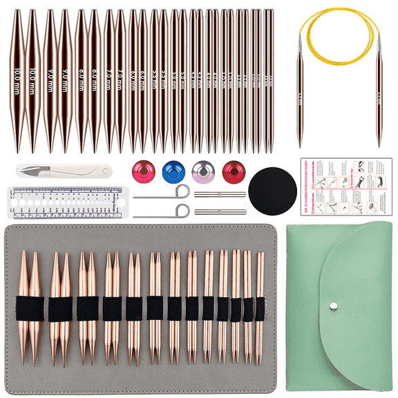 Yarniss Aluminum Interchangeable Circular Knitting Needles Set with Accessories, 13 Pairs (3.0mm - 10.0mm)