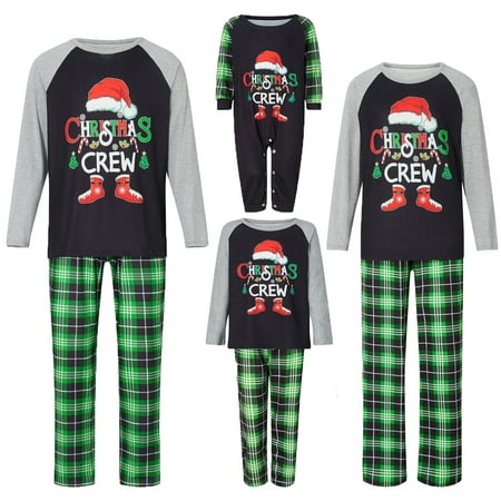 

Christmas Family Matching Pajamas Set Raglan Tops Plaid Pants Suit Sleepwear XMAS Jammies for Women