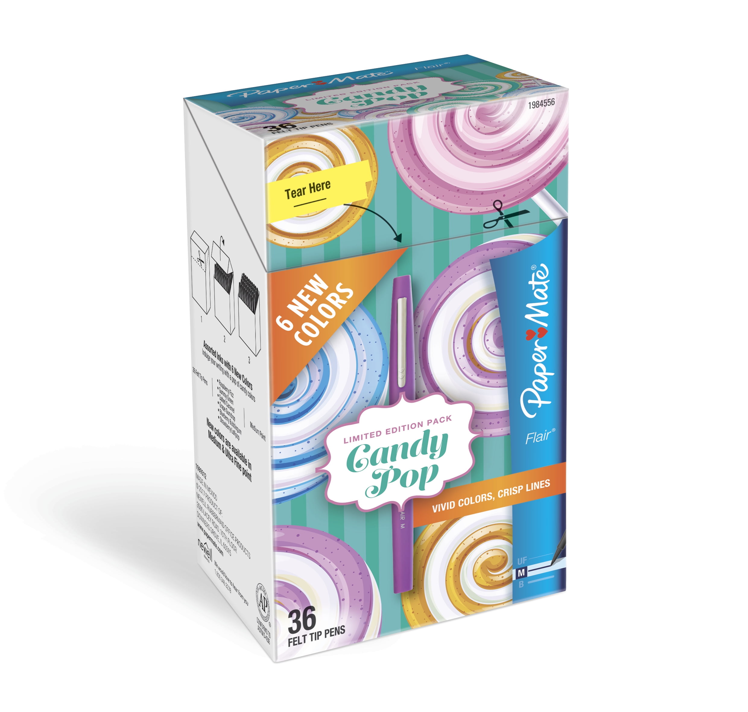 Limited Edition Candy Pop Pack Paper Mate Flair Felt Tip Pens Box of 36-1 Pack Medium Point 