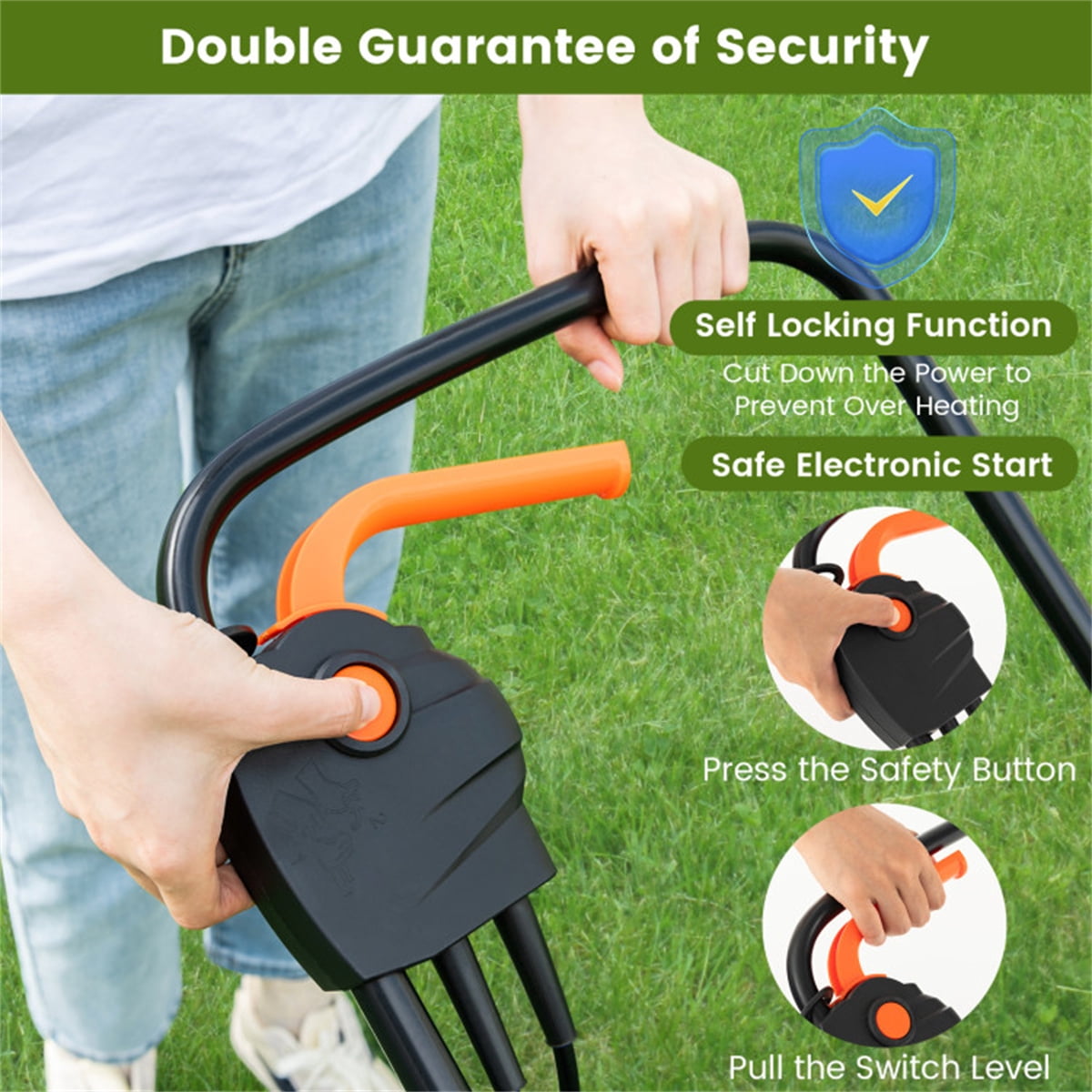10 ampere 13 inch electric rope lawn mower with dual safety switches -Green